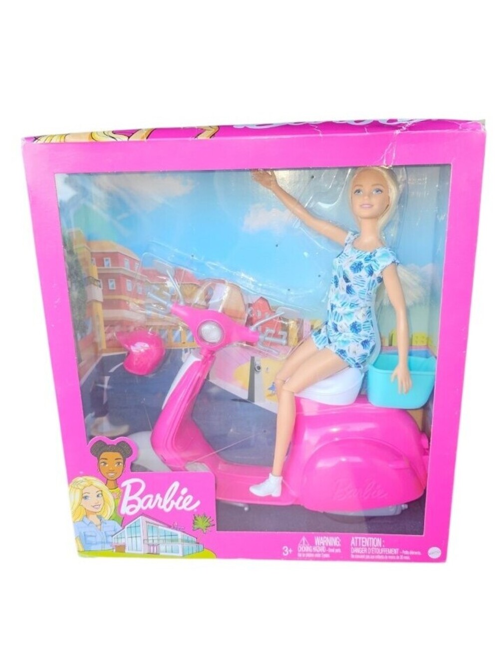 Barbie Doll With Pink Scooter & Helmet – Bendable Knees Rolling Wheels NEW